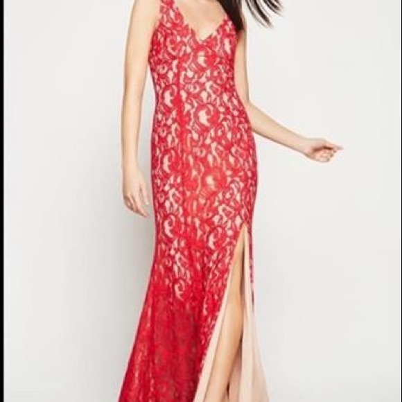Red BCBG “Godets” Lace Dress - Picture 2 of 3